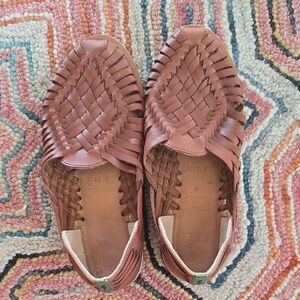 Women's Tan Leather Woven Shoes